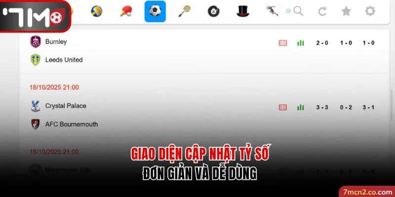 Giao diện cập nhật tỷ số đơn giản và dễ dùng