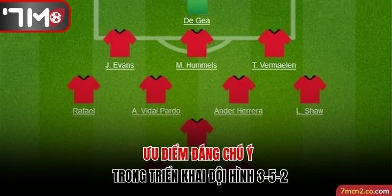 Ưu điểm đáng chú ý có trong cách triển khai đội hình 3-5-2